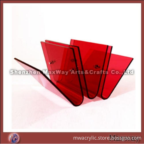 Combined-3-V-shaped Elegant Red Perspex Brochure/Leaflet/Memo Display Holder/Stand/Pocket